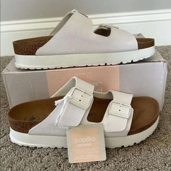 Birkenstock Arizona Papillio Flex Platform Sandal Slide White SZ US 10 EU 41 NEW - Picture 8 of 13